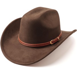AQOKKA Western Cowboy Hats for Women Classic Felt Wide Brim Fedora Hat with Belt Buckle Retro Panama Hat Unisex Rolled up Cap