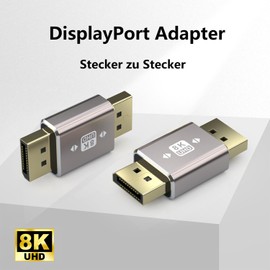 VMOJO 2 Pack Displayport Coupler Adapter, Alloy Housing 8K UHD HDR Displayport (DP) 1.4 Male to Male Extender Extension Male Converter, Backward Compatible with 1.3 1.2 1.1