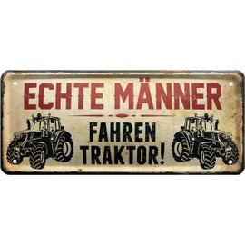 WOGEKA ART Retro Tin Sign Real Men Driving Tractor Farmer Farmer as Gift Idea 28 x 12 cm Vintage Decorative Metal Sign 1572