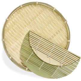 Morikuru SG Wonder zone TK08-35 Soba Strainer Set with Sooko Bamboo Round Soba Strainer Plate, Soba Strainer Set, 8.7 inches (22 cm)
