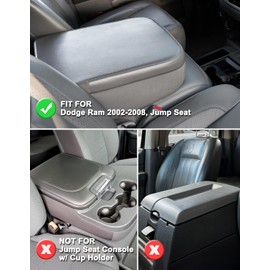 KBH Center Console Armrest Cover Replacement for Dodge Ram 2002 2003 2004 2005 2006 2007 2008, Jump Seat, Vinyl Leather, Black (Leather Part Only)