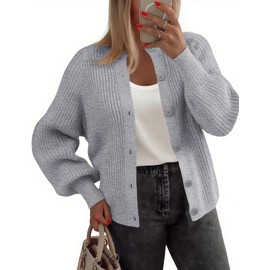 Zeagoo 2025 Cardigan Sweaters for Women Long Sleeve Chunky Knit Cardigan Crew Neck Button Down Fall Fashion Gray Clothes