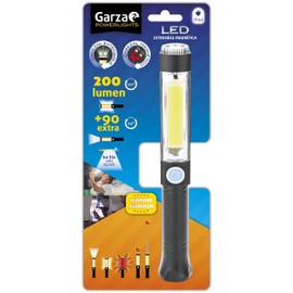 Garza Aluminium LED Torch with Magnetic Tip Extendable and Flexible and Cool Light 6500K on Side 200LM and Front 90LM. IP44, Black, M