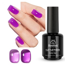 Beetles Purple Gel Nail Polish, 15ML Clear Purple Jelly Gel Polish Sheer Translucent Effect Neutral Nail Polish Soak Off UV Violet Night Dream Series French Nail Art Manicure Salon Gift for Women