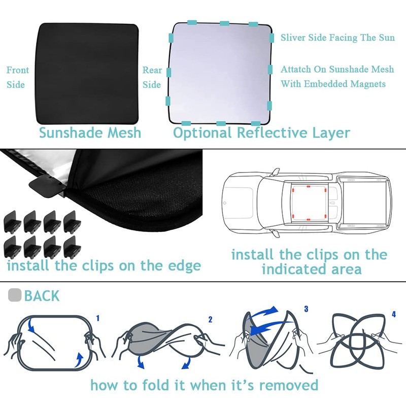 BestEvMod for Rivian R1T Foldable Roof Sunshade 2 Layer Accessories,Sunroof