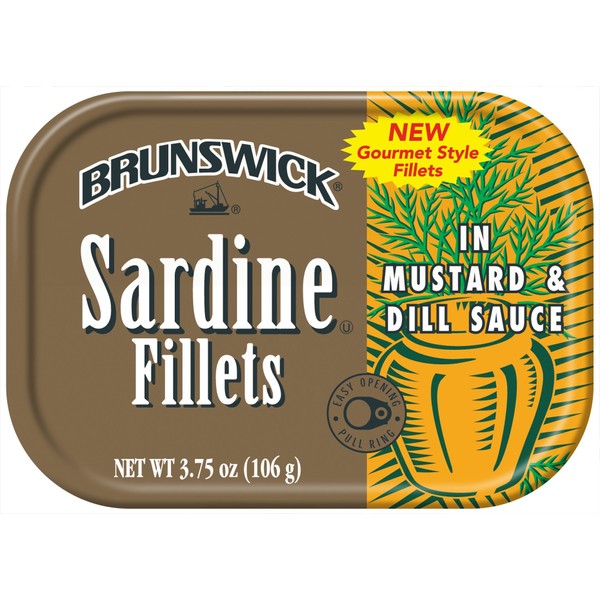 BRUNSWICK Wild Caught Sardine Fillets in Mustard and Dill Sauce, 3.75 Ounce Cans (Pack of 18), Canned Sardines, High Protein Food, Keto Food, Gluten Free Food, Canned Food, Bulk Snacks