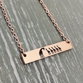 Giraffe Jewelry for Women Mother's Horizontal Bar Necklace Gift for Her- Choose Silver, Rose Gold or Yellow Gold in 16, 18, or 20 inch