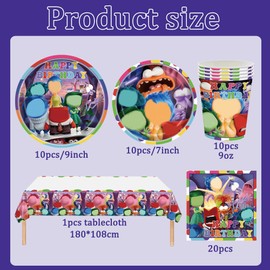 BZQCPLX 51 pcs Inside birthday party tableware set, Cartoon birthday party decorations, Inside 2 party supplies - Plates Dessert Plates Paper Cups Tissue Cloths Tablecloths for 10 Guests
