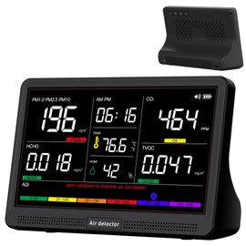 bonoch 16 in 1 Air Quality Monitor Indoor 7" Display 9 AQI+7 AQI Alerts, CO2 Monitor Air Quality Tester for CO2, TVOC, PM2.5 PM1.0 PM10, HCHO Temperature Humidity AQI & Time Air Quality Meter for Home