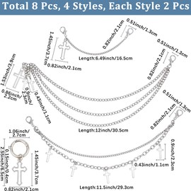 craspire Pack of 5 4 Styles Shoe Charms Cross Chains Decoration Alloy Pendant Silver Shoelaces with Lobster Clasps Spring Gate Rings Accessories for Key Chains Women Men Handbags