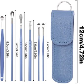 Festive Colours 6 Pcs Ear Wax Removal Kit Ear Cleaning Kit Ear Cleaner for Children Kids and Adults Stainless Steel Earwax Remover Tool with Portable Bag (Blue)