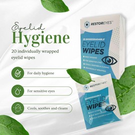 60 x Restoreyes Biodegradable Eyelid Wipes – Eco-Friendly, Hypoallergenic Cleansing Wipes for Sensitive Eyes, Blepharitis Relief, and Daily Eyelid Hygiene (Pack of 3)