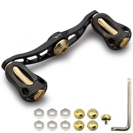 HEIGHTEN 4.53/3.46 inches (115/88 mm) Reel Handle, 0.87 inches (22 mm) Equipped with Knob, Shimano Daiwa Abu Compatible Baitcasting Reel Fan Series (Black & Gold, 3.46 inches (88 mm))