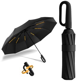 Paraguas Plegable Automático con Hebilla de Anillo, Paraguas de Bolsillo Reforzado, Sombrilla Grande Resistente al Viento, Con 20 Varillas Reflectantes y Protección UV, Para Hombres y Mujeres