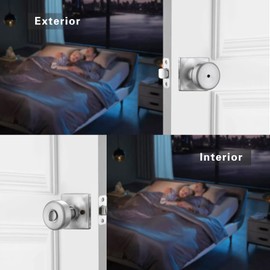 STARPY 6 Pack Brushed Nickel Door Knobs with Square Rosette,Pismo Door Knob with Lock,Privacy Door Handles Interior for Bath & Bed