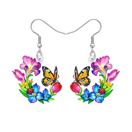LONYOO Acryl bunte Blumen Schmetterling Ohrringe baumeln Ästhetische Schmetterling Geschenke für Frauen Mädchen Mama Blume Schmuck Frühling Sommer Charms (Mehrfach)