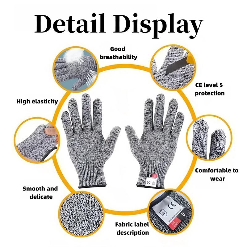 mosoo Level 5 Cut Resistant Gloves, 2 pairs，Breathable, Kitchen, Construction,