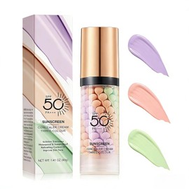 3 En 1 Primer para Rostro Antes del Maquillaje, SPF 50 PA++, Crema Aislante Protector Solar, Corrector de Color en Un Paso, Suero Facial Difuminador Control de Aceite & Hidratante Corrección del Tono