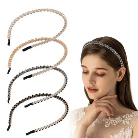 Set of 4 Sparkly Headbands for Women, Fashionable Crystal Hair Hoops, Rhinestone Elastic Hairbands, Non Slip Pronged Headbands for Dance, Party, Everyday Wear and Work