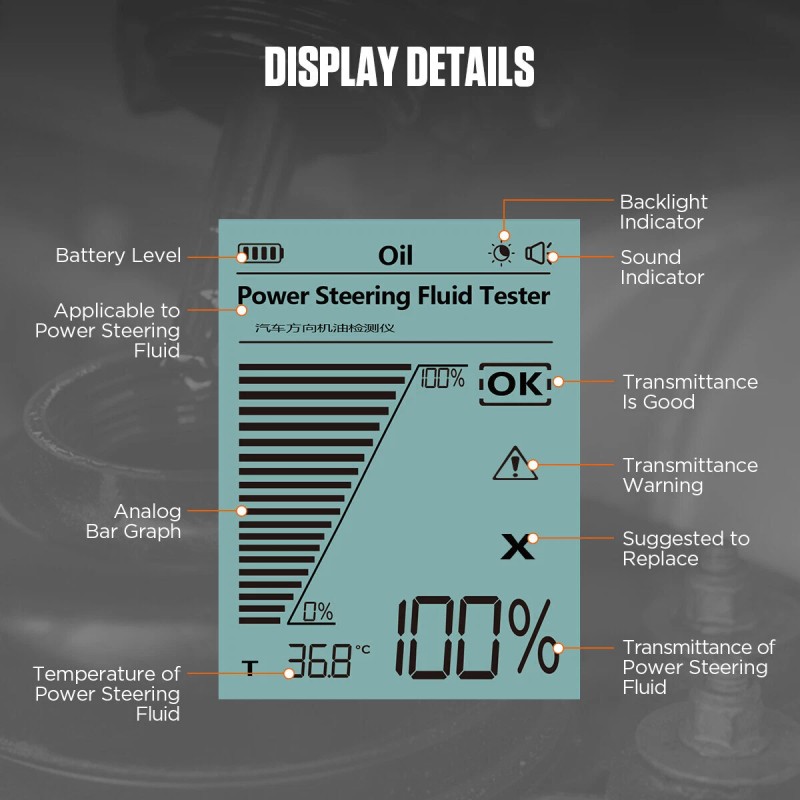 AUTOOL Power Steering Fluid Tester Detector Power Steering Oil Temp