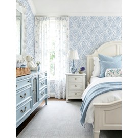 Peel and Stick Wallpaper Vintage Wall Paper Blue and White Contact Paper Floral Removable Wallpaper for Bathroom Bedroom Flower Waterproof Self Adhesive Vinyl Drawer Decor 17.3"x393.7"