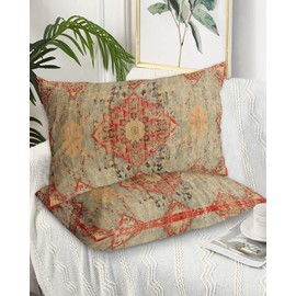 Geometric Boho King Pillow Cases Set of 2, Soft Breathable Pillow Covers with Envelope Closure Decorative Pillow Shams for Bed Sofa Couch Chair Rustic Bohemian Floral Tribal Orange 2 Pack 20"x36"