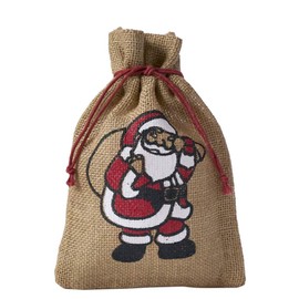 3 Natural-Coloured Jute Bags with Coloured Santa Claus Motif, Santa Claus Design, Gift Wrapping, Christmas, Decoration, Santa Claus, Gift, Advent, Winter, Christmas (30 x 20 cm)