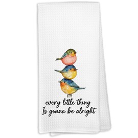 KTYHD Every Little Thing is Gonna Be Alright Birds Kitchen Towels, Famhouse Spring Bird Dish Towels for Kitchen, Inspirational Decorative Hand Towels for Bathroom Kitchen, Spring Bird Decor for Home