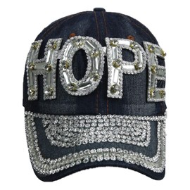 90210 Wholesale Jewel Studded Baseball Cap Bling Rhinestone Fashion Hip Hop Party Jean Denim Hat (Hope)