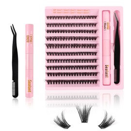 Kiusatig Eyelash Extension Kit 190PCS DIY Individual Eyelashes Kit Cluster Lashes D Curl 8-16mm Lash Extension Kit with Lash Bond and Seal Lash Kit with Lash Tweezers Set(30D+40D-8-16Mix Kit)