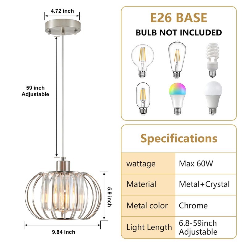 XSDeTu Brushed Nickel Pendant Light Fixtures, Modern Crystal Hanging Ceiling