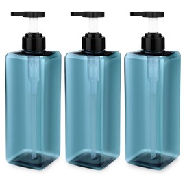 Realand Shampoo and Conditioner Dispenser Set of 3, 25oz Refillable Shampoo Pump Bottles, Empty Body Wash Dispenser for Bathroom, Shower Soap Dispenser, Clear Blue