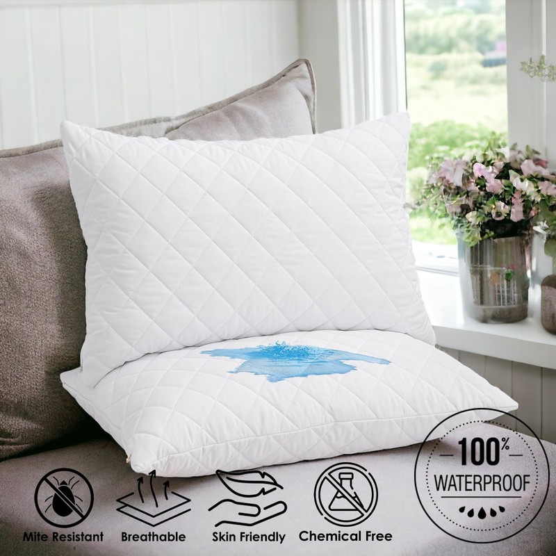 LSC Waterproof Pillow Protectors 2 Pack Quilted Ultra Soft Anti