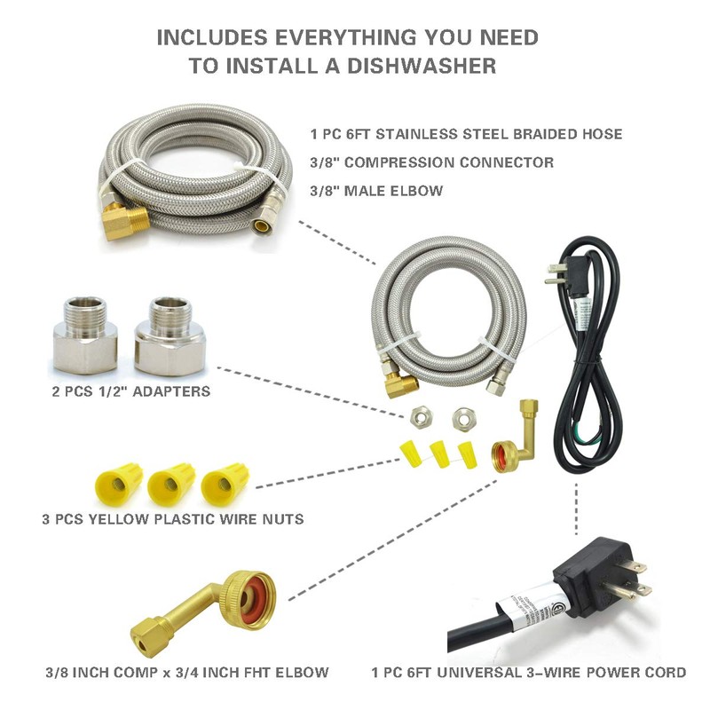 TT FLEX Universal Dishwasher Installation Kit,6 Ft Stainless Steel Dishwasher