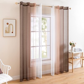 MIULEE Set of 2 Voile Curtains, Two-Tone Curtains with Eyelets, Transparent Curtains, Window Curtains, Translucent, for Bedroom, 140 x 260 cm, Light Coffee