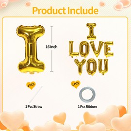 16 Inch Gold I Love You Letter Balloons Foil Mylar Love Balloons for Wedding Anniversary Engagement Valentine Day Romantic Decorations Special Night Party Supplies