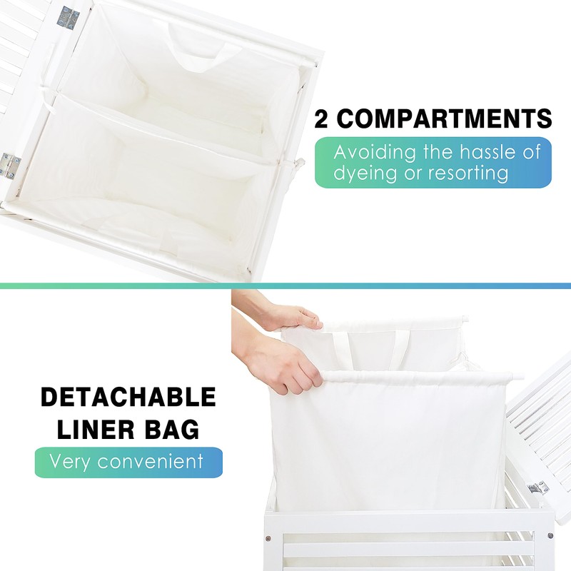SMIBUY Double Laundry Hamper with Lid, 120L Bamboo Laundry Basket