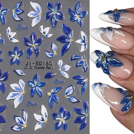 3 Stück Nagelsticker Blumen Lilien, 5D Stereoskopisch Geprägte Blumens Nagel Stickers, Selbtklebende Sommerliche Nagel Aufkleber mit Blumen, Nail Art Sticker DIY Nageldesign Zubehör