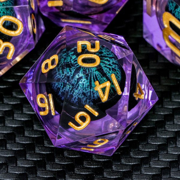ARUOHHA Dragon Eye DND Dice, Purple Green Resin Sharp Edged Dice Set for Dungeons and Dragons RPG, Liquid Core Dice Set Polyhedral D&D Dice, Role Playing Dice Set with Gift Box D20 D12 D10 D8 D6 D4