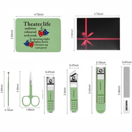 Nail Clipper Set, Nail Clipper 6 Pcs Toenail Clippers, Stainless Steel Fingernail Clipper Sharpest Thick Toenail & Ingrown Nail Clipper Set, Theater Gifts (Theatre Life Green)