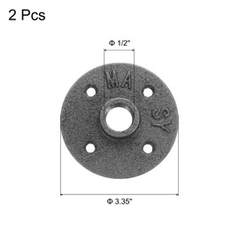 sourcing map 2 Pack Industrial Pipe Floor Flange, Iron Pipe Fittings, 1/2 Inch Threaded Flange for DIY Project/Furniture/Shelving Decoration Black