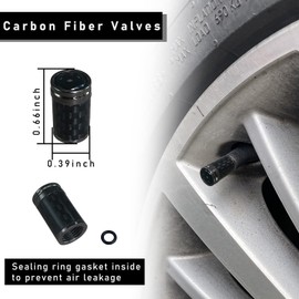 Ziciner 4 PCS Tire Valve Stem Cap Covers, Carbon Fibre Auto Rim Wheel Stem Air Cap Cover Screws, Universal Car Exterior Accessories for Vehicles, Motorcycles, Bikes (Normal, Black)
