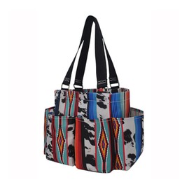 NGIL Small Utility Tote Small Carry on Travel Tote Bags for Women, Women Mini Work Tote Caddy Bag (Cow Serape-black)