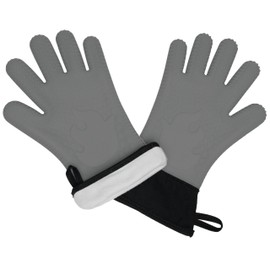 Ekogrips+ Oven Gloves with Fingers, Comfy Waterproof Heat Resistant Cooking Gloves -Long Cuff and Good Dexterity, Silicone Oven Mitts, Insulated BBQ Gloves, Outdoor Grill Gloves, Grey, OSFM