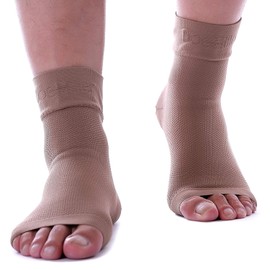 Doc Miller Tobilleras de Compresion Grado Medico (1 Par) para Aliviar Esguince Fascitis Plantar Tendinitis de Aquiles Soporte Tobillo y Arco Mejora Circulacion Sanguinea (Bronceado, Pequeño)