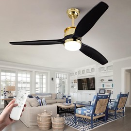 BOJUE 42 Inch Black Ceiling Fans with Lights and Remote,3 Color LED Light,Quite Reversible DC Motor,Memory Function,Modern Solid Wood Indoor Outdoor Ceiling Fan with light for Farmhouse Bedroom Patio