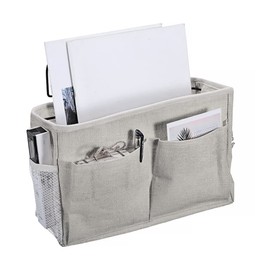 TopHomer Bedside Storage Hanging Bag, Canvas and Wrought Iron Hook, Hanging Bag Holder with Pockets and 2 Hooks, for Bedroom, Bed Curtain, Top Bunk Bed Shelf Accessories (Grey)