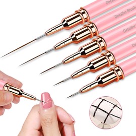 Pinsel Gelnägel, 5 Stück Pinsel Nägel Für Gel Nägel Pinselset Nail Brush Art Tool Nageldesign Aufbau Gelpinsel, Nagel-Stippling-Werkzeug Für Lange Linien, Größen 4/8/12/20/25 mm (Rosa)