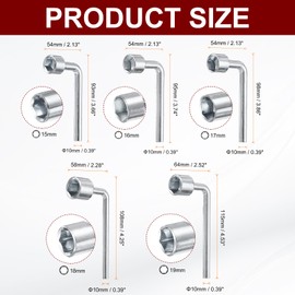 sourcing map l Shaped Angled Hex Socket Wrench Set 15/16/17/18/19mm Metric Carbon Steel Single Ended 6 Point Socket Spanner for General Repairing Pipeline Bicycle Maintenance