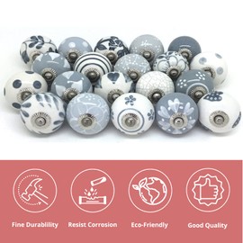 Hashcart Ceramic Cabinet Knobs - 20 Pcs of Unique Round Dresser Knobs, Knobs for Cabinets and Drawers, Perfect Drawer Knobs for Home & Office, 2 Colored Kitchen Cabinet Knobs